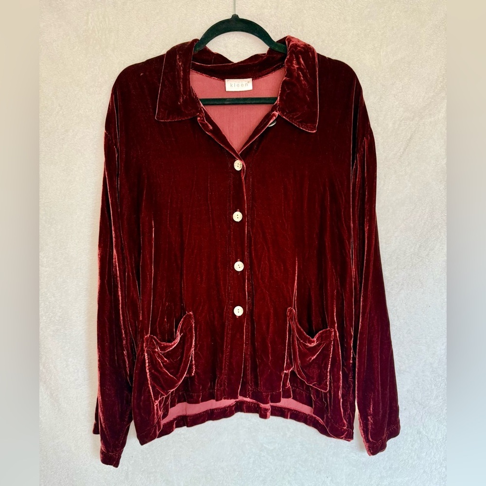Velvet Button-Up Blouse in Rich Red